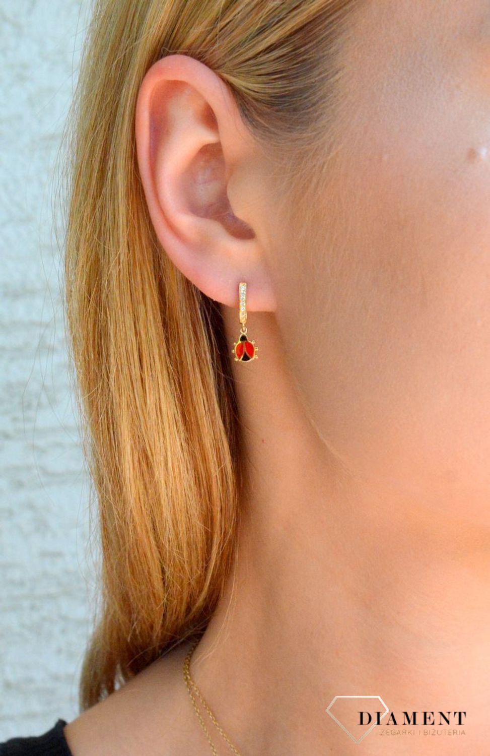 Złote kolczyki dla dziewczynki 585 z Biedronką KL 7210.jpg